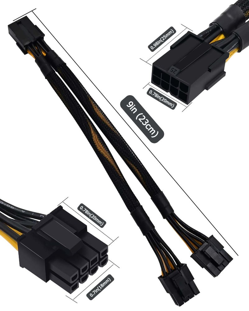 COMeap 8 Pin PCIe Splitter Cable, GPU VGA PCIe Female to Dual 8 Pin (6+2) Male PCI Express Power Adapter Braided Extension 9 inches (23cm) - Image 5